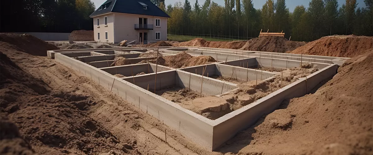 Laying the foundation. Construction works. The foundation for the house. spread footings
