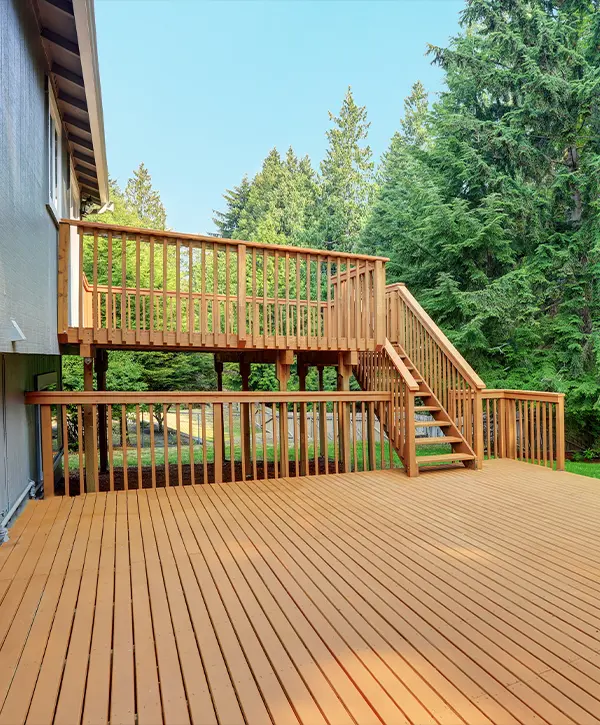 wooden deck overlooking garden